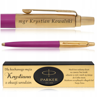 Tradičné modré guľôčkové pero Parker + ORIGINÁLNA DARČEKOVÁ KRABIČKA PARKER + ZLATÁ PLATNIČKA S GRAVÍROVANÝM VENOVANÍM